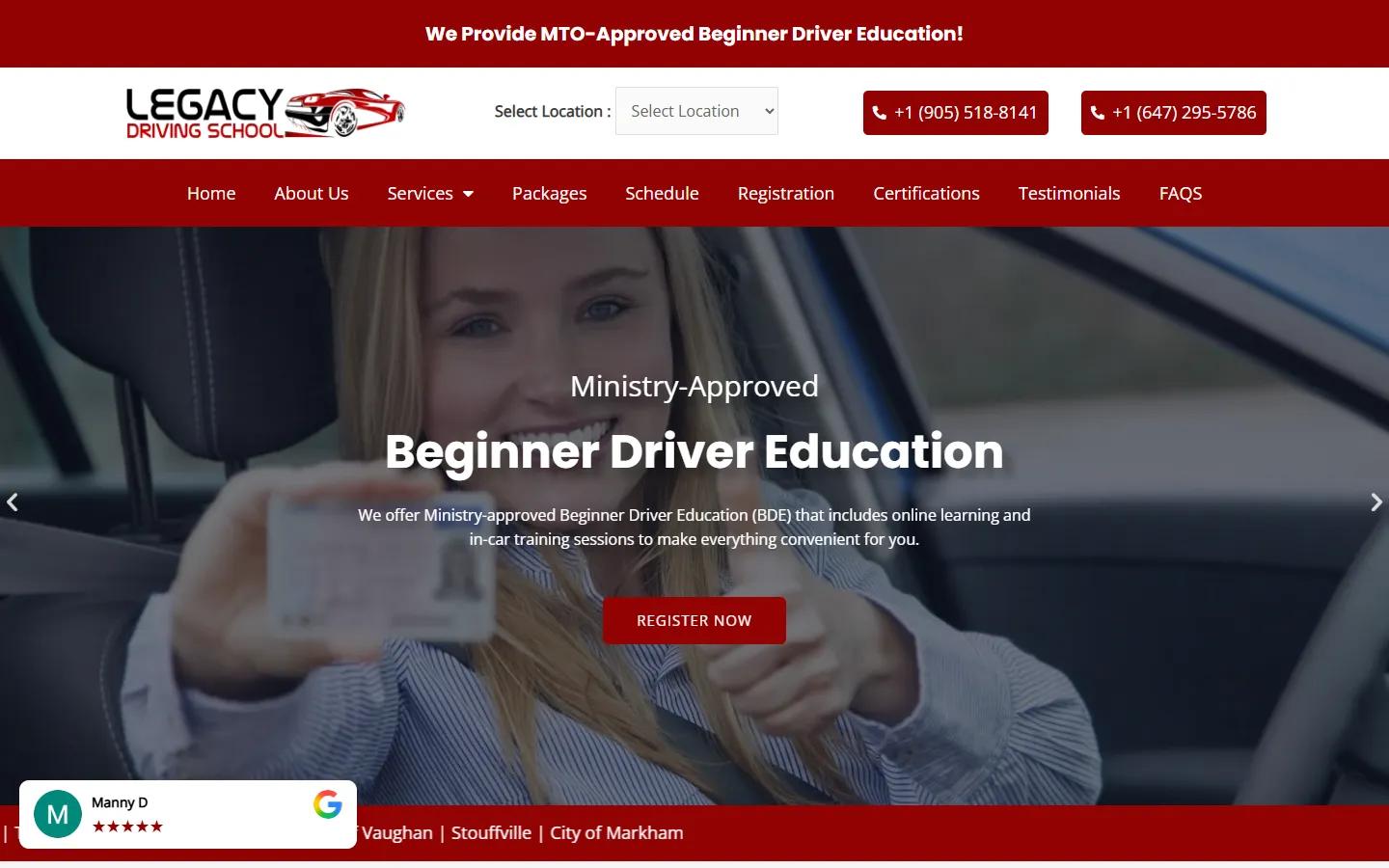 Legacy Driving School website designed and built by GECA