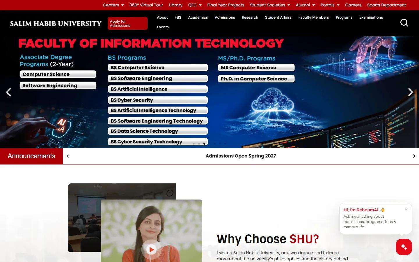 Salim Habib University website designed and built by GECA